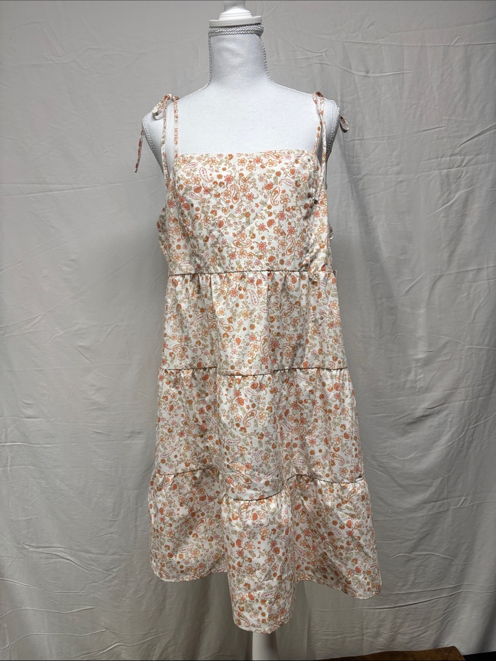 Cream Floral Tie-Shoulder Sundress